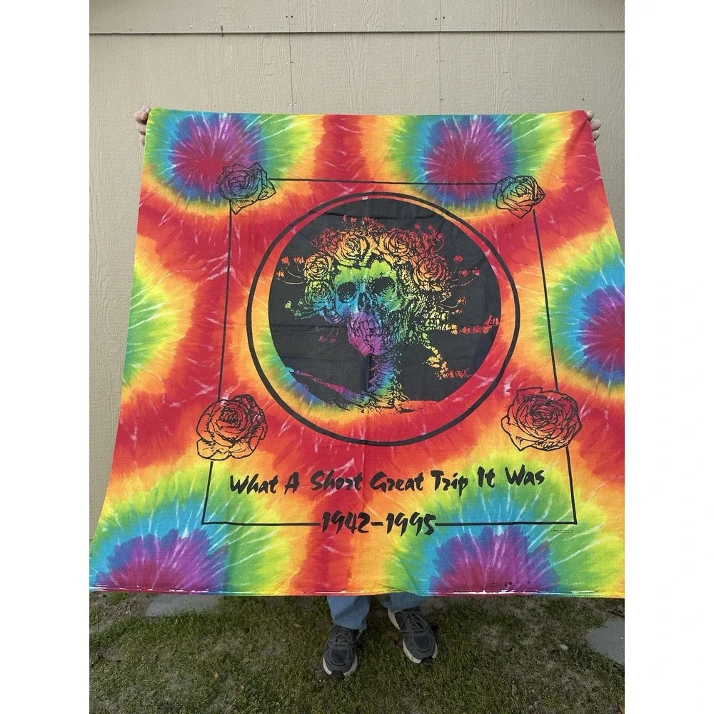 Vintage 1995 'Jerry Garcia RIP' Tie Dye Fabric Wall Hanging About 44‎ X 44 Inch